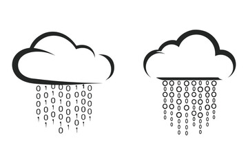  icon of a cloud with binary code cascading downward to represent data flow