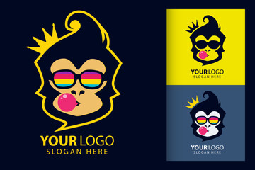 Funny funky monkey play bubble gum colorful art template. Pop Art logo. Abstract illustration. Isolated black background for t-shirt, poster, clothing, merch, apparel, badge design