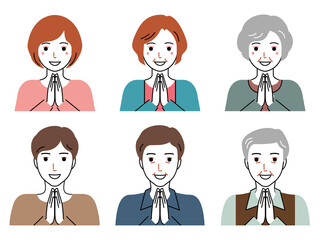 いただきます。と手を合わせる三世代の男女