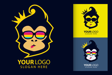 Funny funky monkey colorful art template. Pop Art logo. Abstract illustration. Isolated black background for t-shirt, poster, clothing, merch, apparel, badge design.