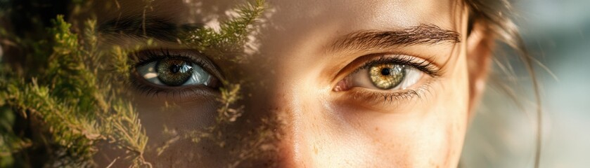 Obraz premium Double exposure combines a portrait with a natural landscape.