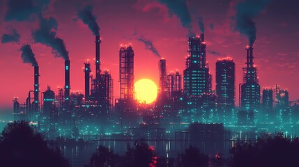 Retro futuristic background showcasing a digital grid and glowing horizon, designed in a timeless comic book illustration style