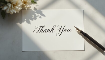 Elegant Thank You card with flowers and vintage fountain pen for gratitude notes