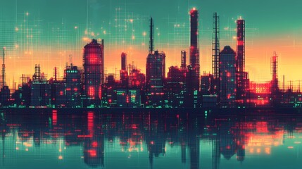 Retro futuristic background showcasing a digital grid and glowing horizon, designed in a timeless comic book illustration style