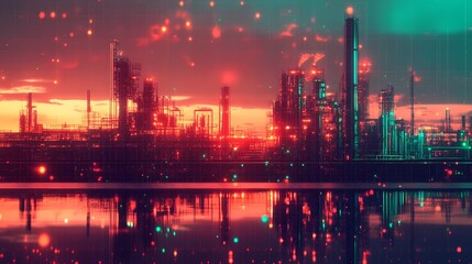 Fototapeta premium Retro futuristic background showcasing a digital grid and glowing horizon, designed in a timeless comic book illustration style