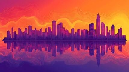 Fototapeta premium Retro futuristic background showcasing a digital grid and glowing horizon, designed in a timeless comic book illustration style