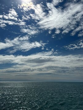 Beautiful shiny sea and scenic clouds in the sky.