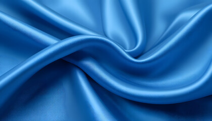 Obraz premium Smooth and Shiny Blue Silk Satin Fabric with Flowing Waves, High-Resolution 4K Close-Up for Luxury Fashion and Elegant Visual Projects.
