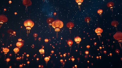 Illuminated red lanterns hanging under a starlit sky during the joyful celebration of Chinese New Year