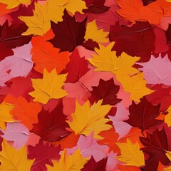 Fototapeta premium Beautiful autumn maple leaves displayed in vibrant colors using thick acrylic impasto technique creating a stunning seasonal artwork