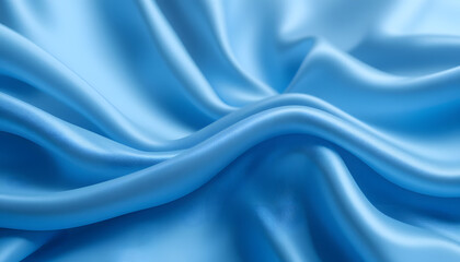 Obraz premium Smooth and Shiny Blue Silk Satin Fabric with Flowing Waves, High-Resolution 4K Close-Up for Luxury Fashion and Elegant Visual Projects.