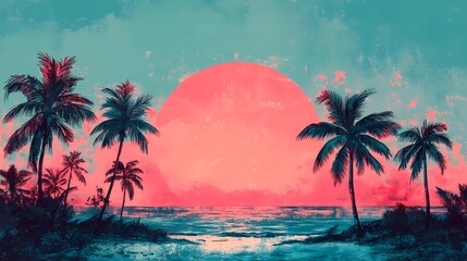 Fototapeta premium Vibrant retrowave aesthetic background with neon lights and gridlines.