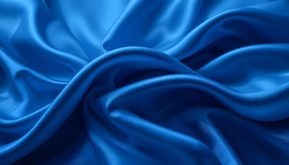 Fototapeta premium Smooth and Shiny Blue Silk Satin Fabric with Flowing Waves, High-Resolution 4K Close-Up for Luxury Fashion and Elegant Visual Projects.