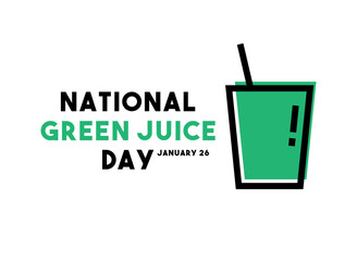 National Green Juice Day. January 26. White background. A glass green juice.