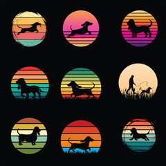 Basset Hound Silhouette Set Against Vintage Sunset Backdrop Bundle