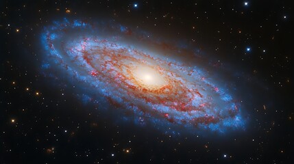 A beautiful spiral galaxy in the night sky glowing