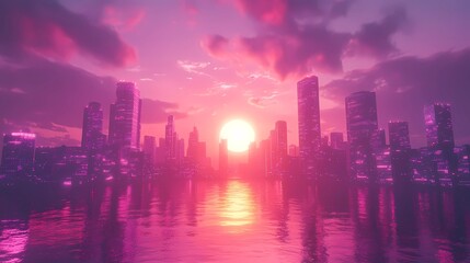 Obraz premium Digital retro background featuring a neon grid and vibrant colors, illustrated in a timeless storybook-inspired art style