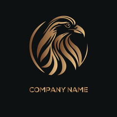 Luxurious Golden Eagle Head Logo Design with Customizable Company Name on a Dark Background