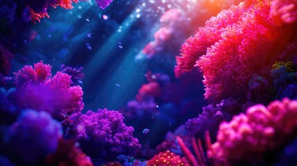 Colorful Coral Reef Scene with Light Rays and Underwater Serenity