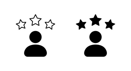 Review person icon. Default avatar with three star sign symbol