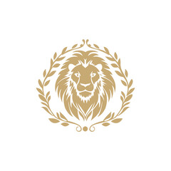 Regal Lion Crest with Laurel Leaves in Gold for Sophisticated and Elegant Logo Design