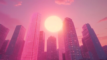 Fototapeta premium Digital retro background featuring a neon grid and vibrant colors, illustrated in a timeless storybook-inspired art style