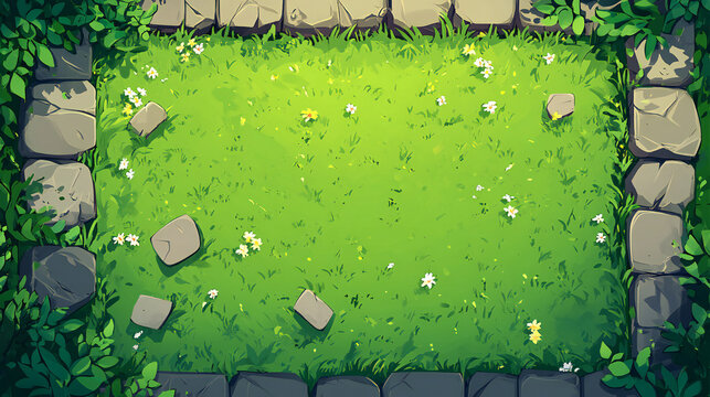 Detailed illustration of summer green garden top view. Summer vacation background illustration.