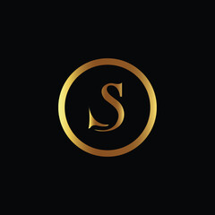Fototapeta premium Luxurious Golden Letter S Monogram Design in Circular Frame on Black Background