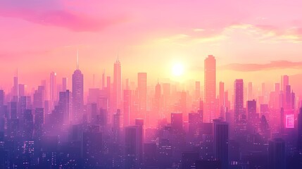 Fototapeta premium Futuristic retrowave background with glowing lights and a gradient horizon, created in a classic comic book illustration style