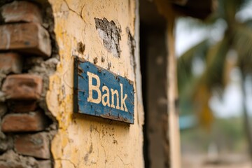 Fototapeta premium A weathered wall features a vintage blue 