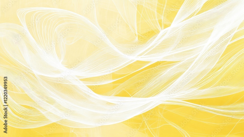 Fototapete delicate white linework layered on a soft yellow background, forming an abstract yet balanced design