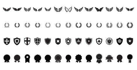Laurel wreath, shield, wing, ribbon vector set. Laurel wreaths, shields, wings, ribbons illustration for awards, heraldry, logos, badges, and branding designs