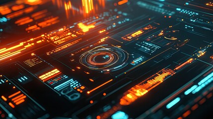 Obraz premium Dynamic 3D graphs and charts glowing with vibrant colors on a touchscreen in a tech-focused environment