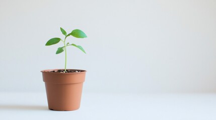 Obraz premium A Tiny Sprout: New Life in a Brown Pot