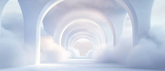 Obraz premium Ethereal arches of soft clouds create a dreamy abstraction in a surreal atmosphere