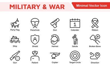 Military & War Icon Set. A powerful collection of icons representing defense and combat themes, perfect for enhancing educational materials, military websites, and historical projects.