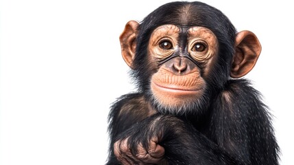 Naklejka premium Adorable Chimpanzee Portrait: A Close-Up of a Young Chimpanzee