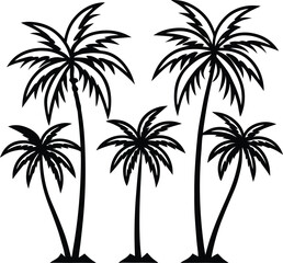 Fototapeta premium Simple, bold black silhouettes of three palm trees against a white background.
