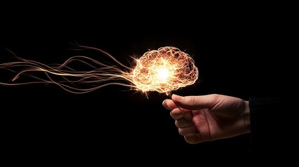 A hand holding a lit match in front of a brain