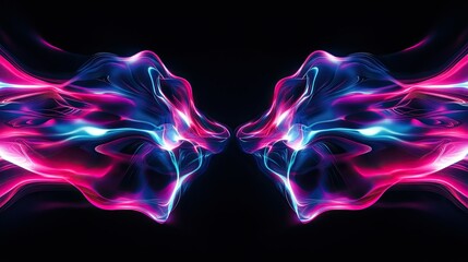 Obraz premium High-energy abstract design with glowing pink and blue neon waves over a sleek black background