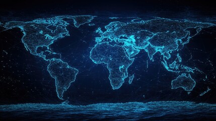 High-resolution abstract oceanic map with glowing blue wireframe lines against a sleek dark surface