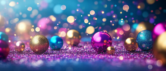 Obraz premium Vibrant metallic spheres and swirling glitter trails create dynamic energy in abstract art