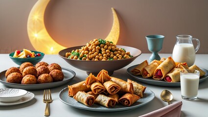 Crescent Moon Ramadan Feast with Traditional Delights