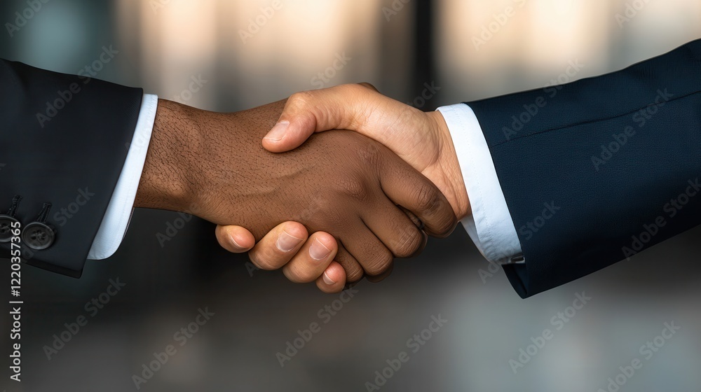 Poster clean energy renewable policy concept. handshake between two individuals in a professional setting.