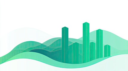 Minimalist sales graph with bold green bars rising each year, designed on a clean white background for sharp visuals