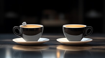 Obraz premium Two Cups Of Coffee With A Flower Garnish