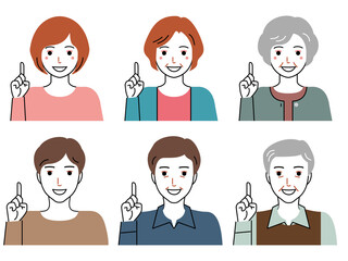 No.1ポーズをする三世代の男女