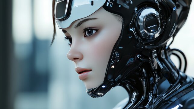 Ai robot typing in office desktop table top view vector background. Desk workspace with computer artificial intelligence bot assistance for cybersecurity. Cyborg chatbot with keyboard above concept.