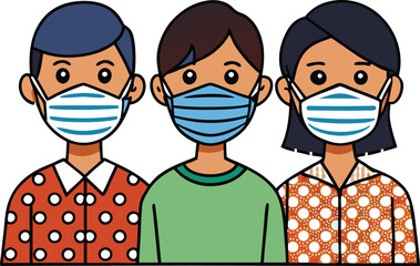 Fototapeta premium people with mask and medical protection vector illustration