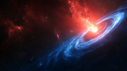 A black hole and accretion disk with blue swirls background